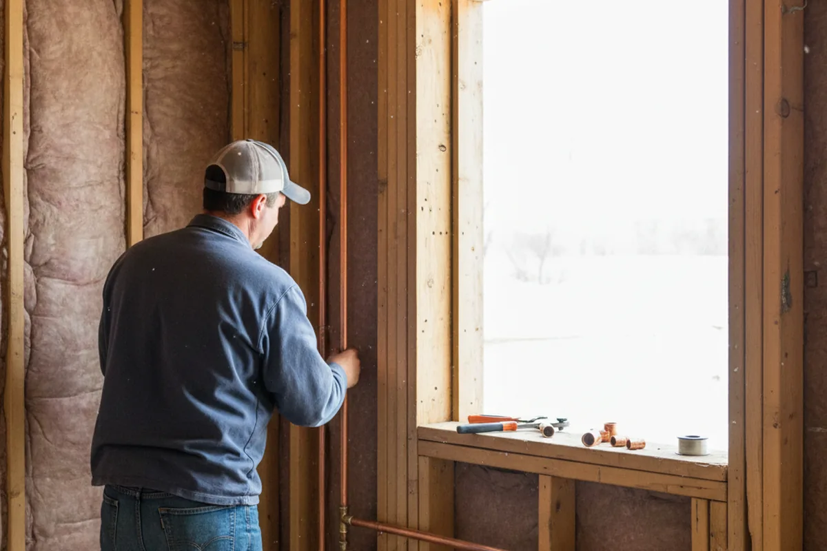 Licensed plumber running new copper supply lines in a Depew home